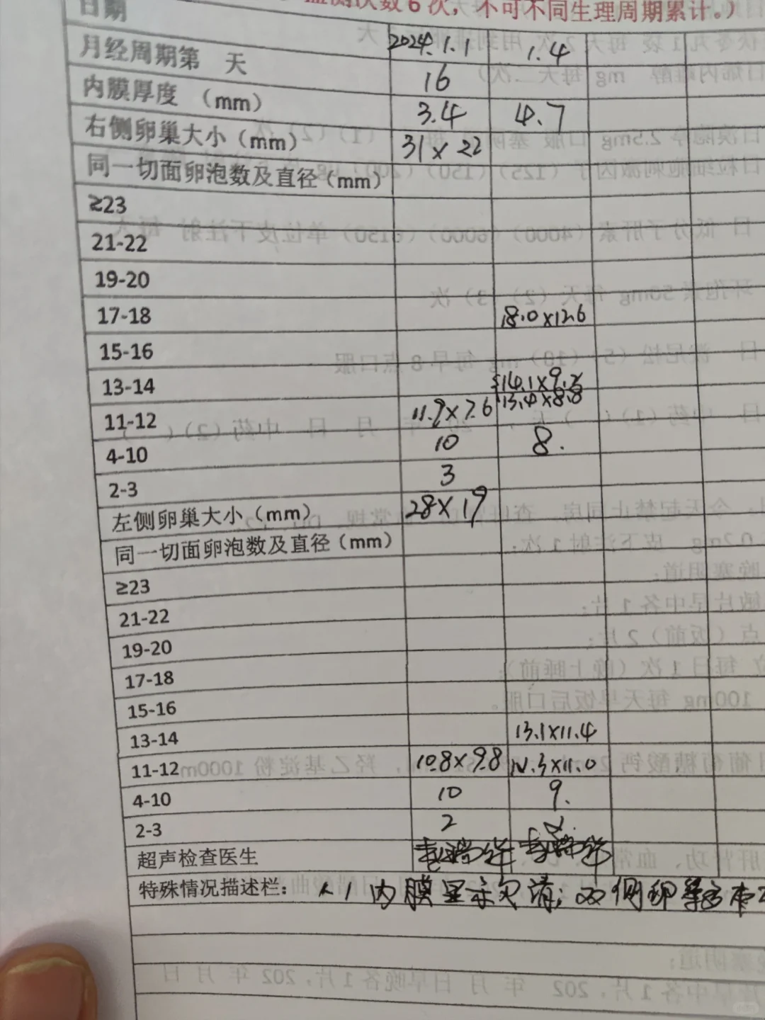8针尿促促排，卵泡成长记录